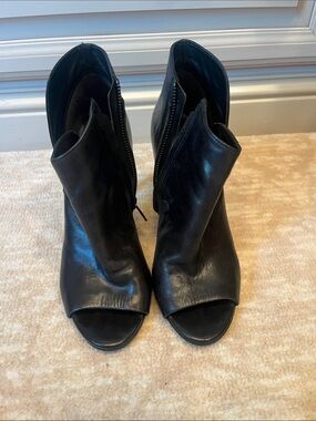 Sigerson Morrison Black Leather Peep-Toe Ankle Booties